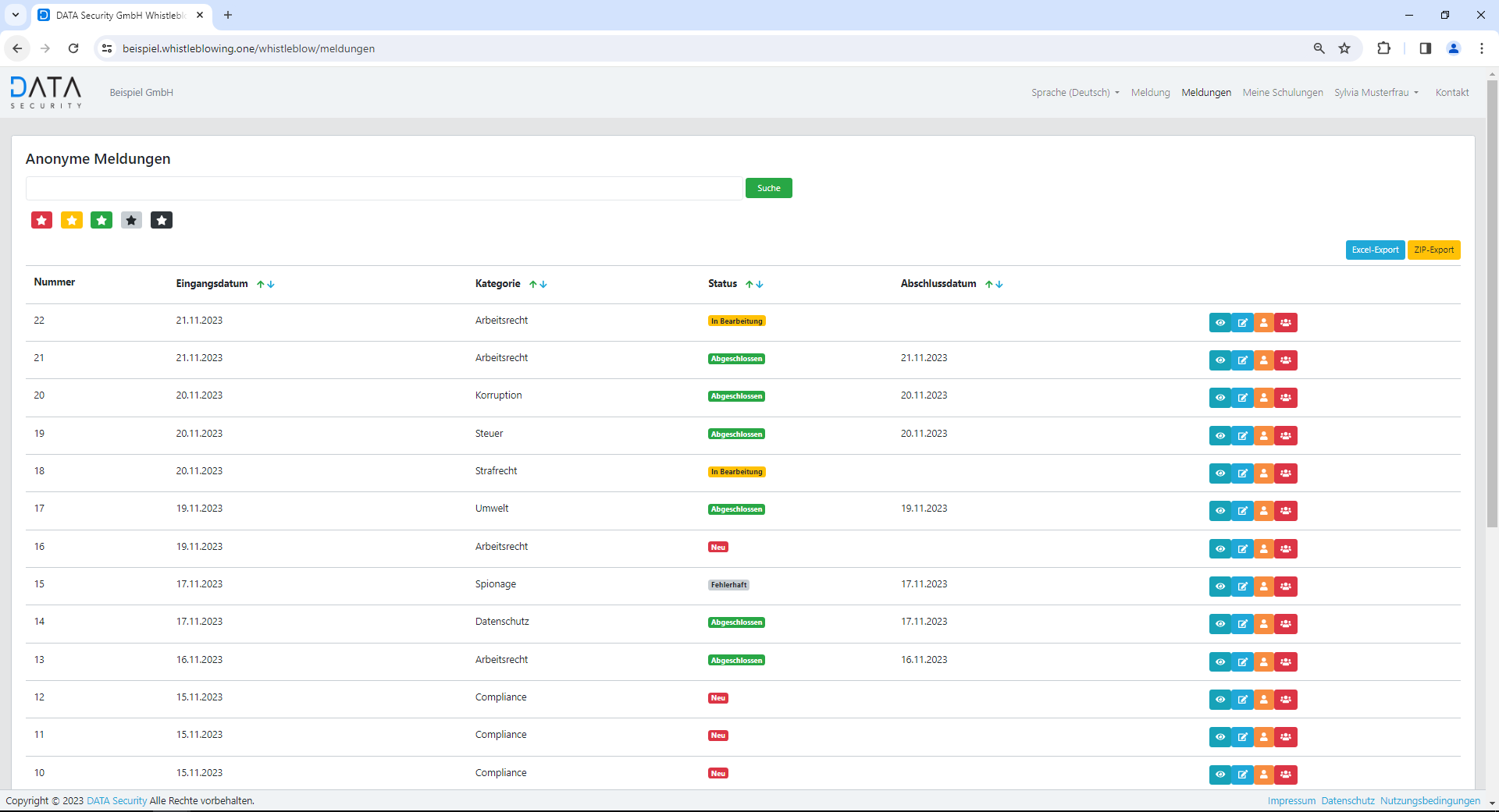 Liste der anonymen Meldungen