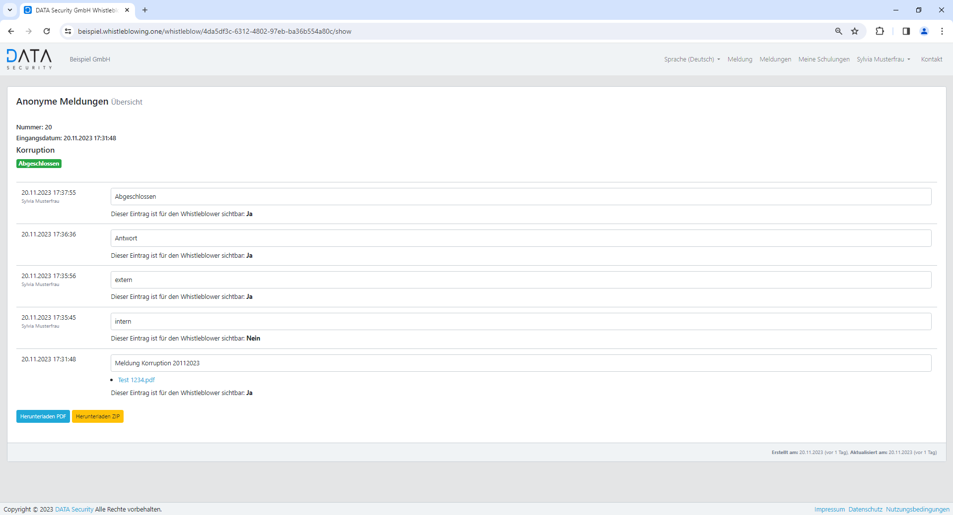 Übersicht Anonyme Meldung
