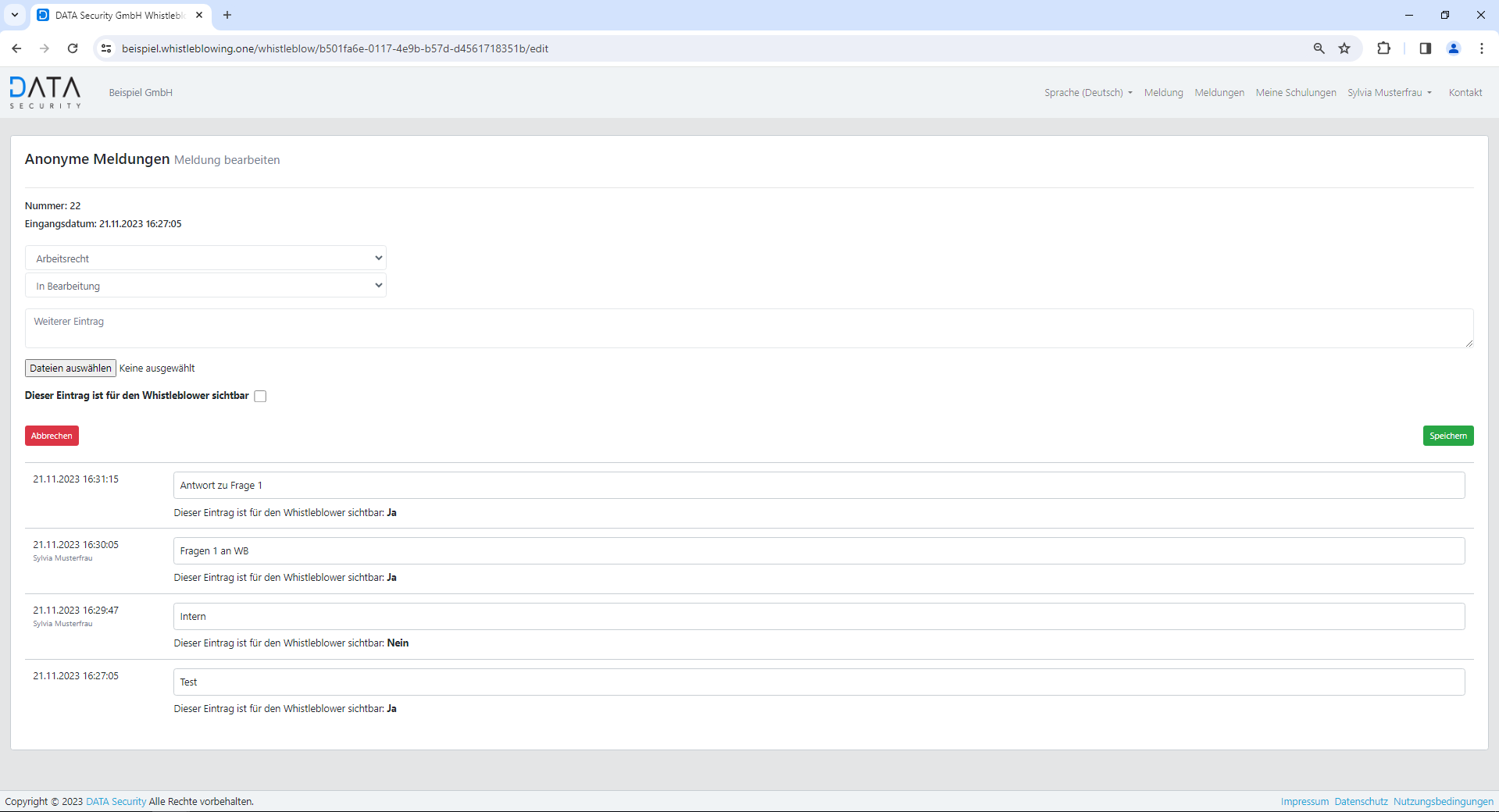 Anonyme Meldung bearbeiten