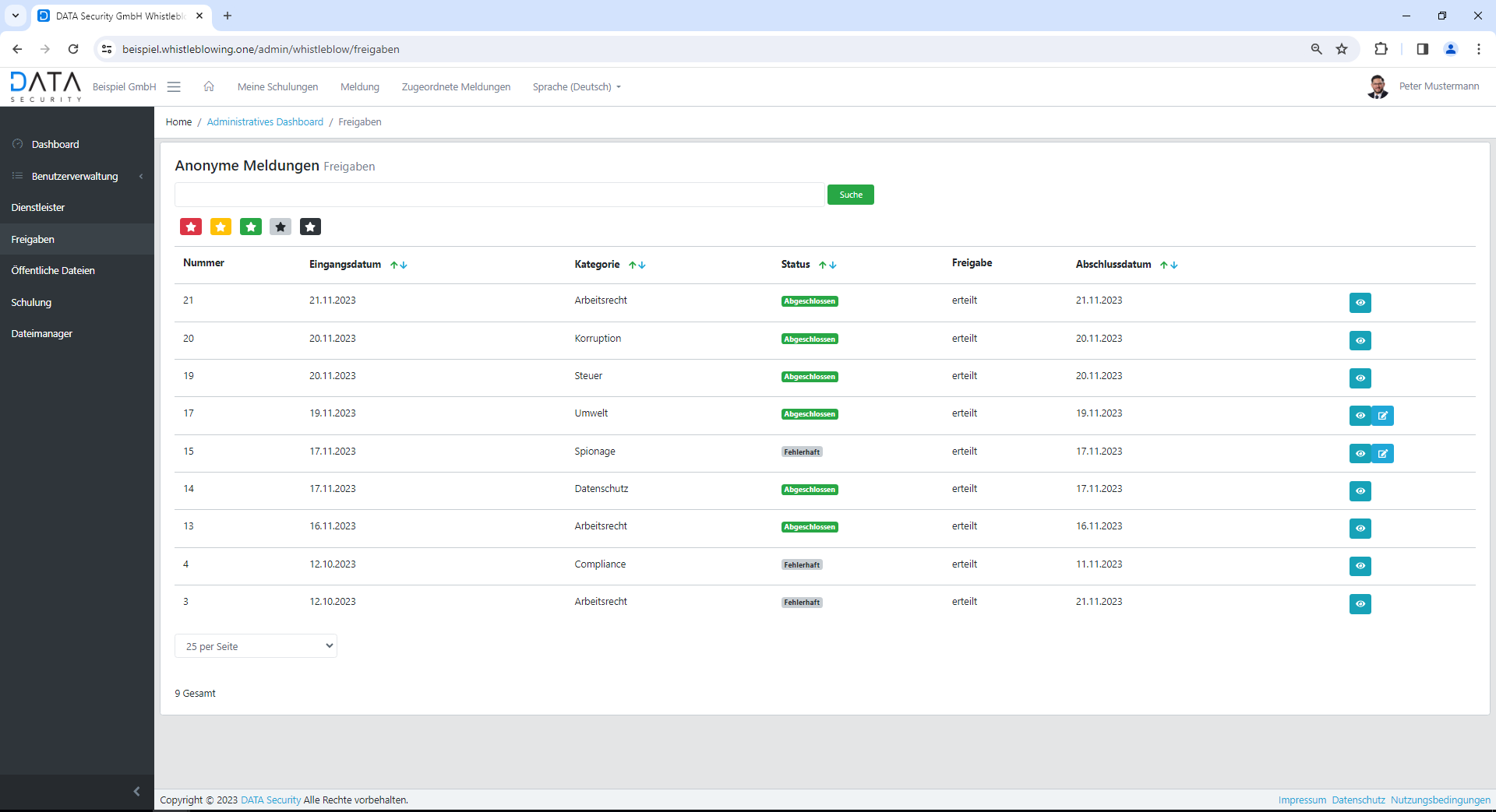 Freigabe Anonyme Meldungen