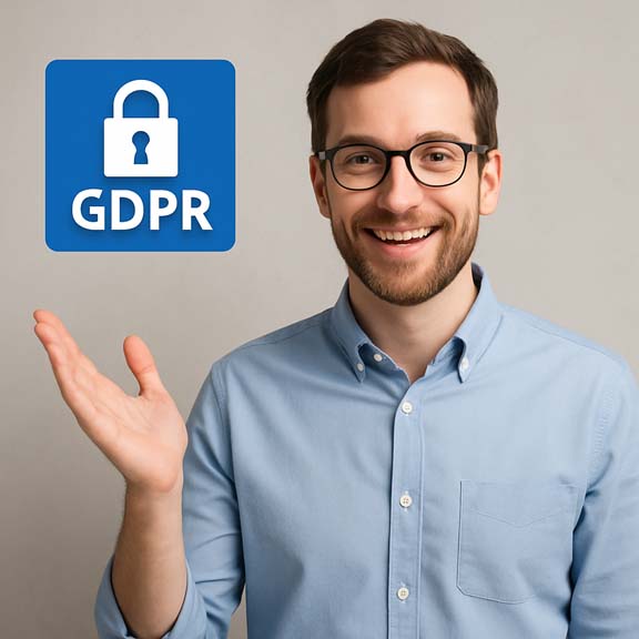 GDPR Logo mit Person die darauf zeigt GDPR Logo mit Person die darauf zeigt