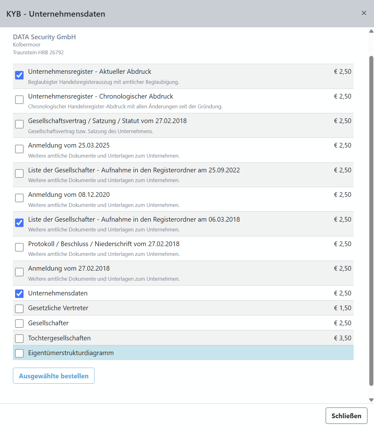 Abruf Unternehmensdaten